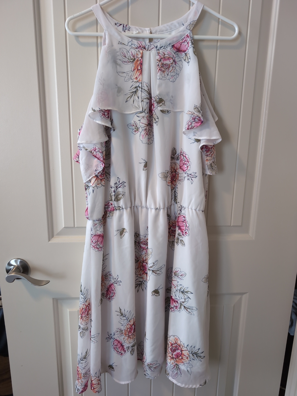 Maurices White Midi Dress with Pink Floral Print